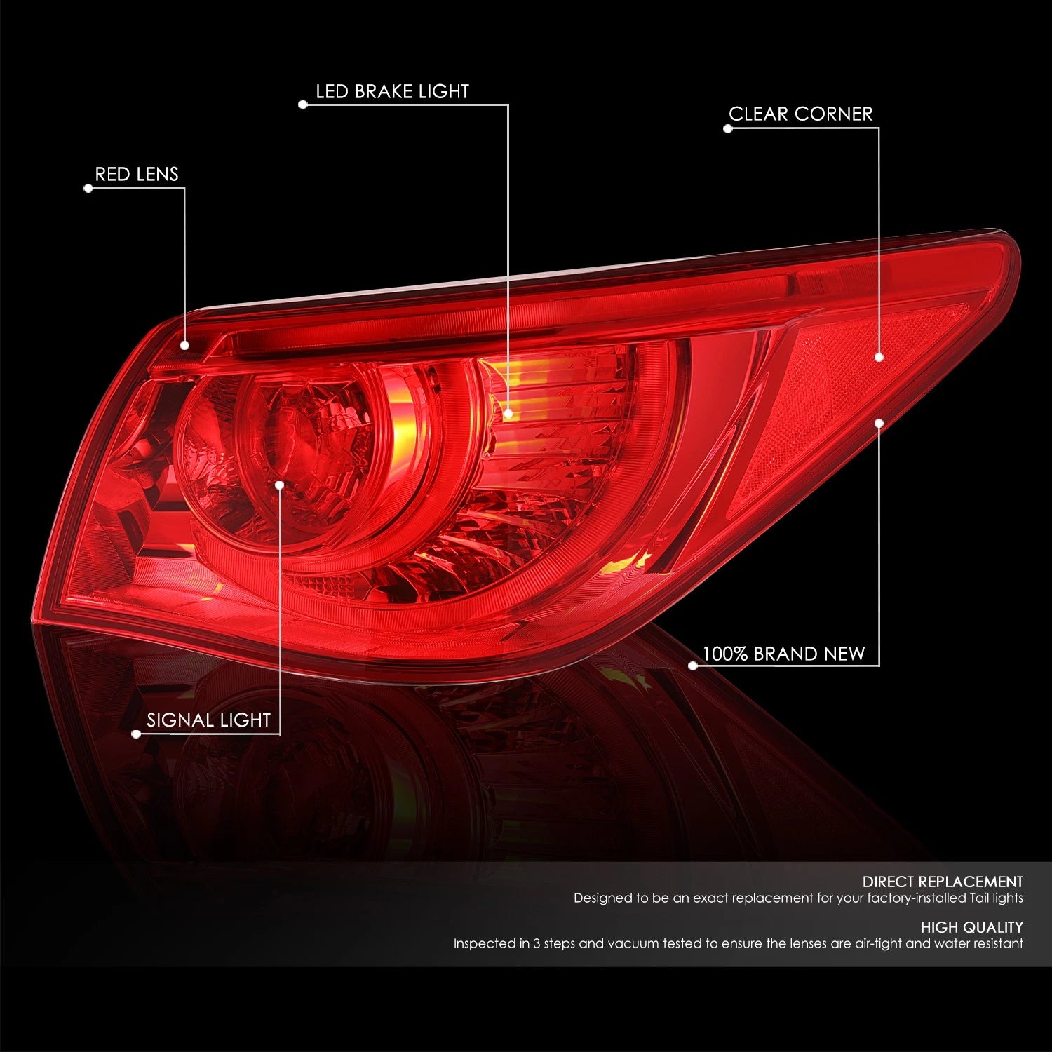 Outer Rear Right LED Chrome Housing Tail Light for Infiniti Q50 (2014–2017)