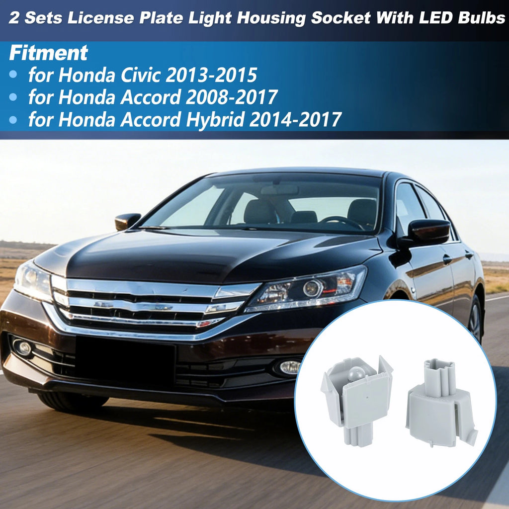 2X License Plate Light Housing Socket Plug w/ LED for Honda Civic Accord 