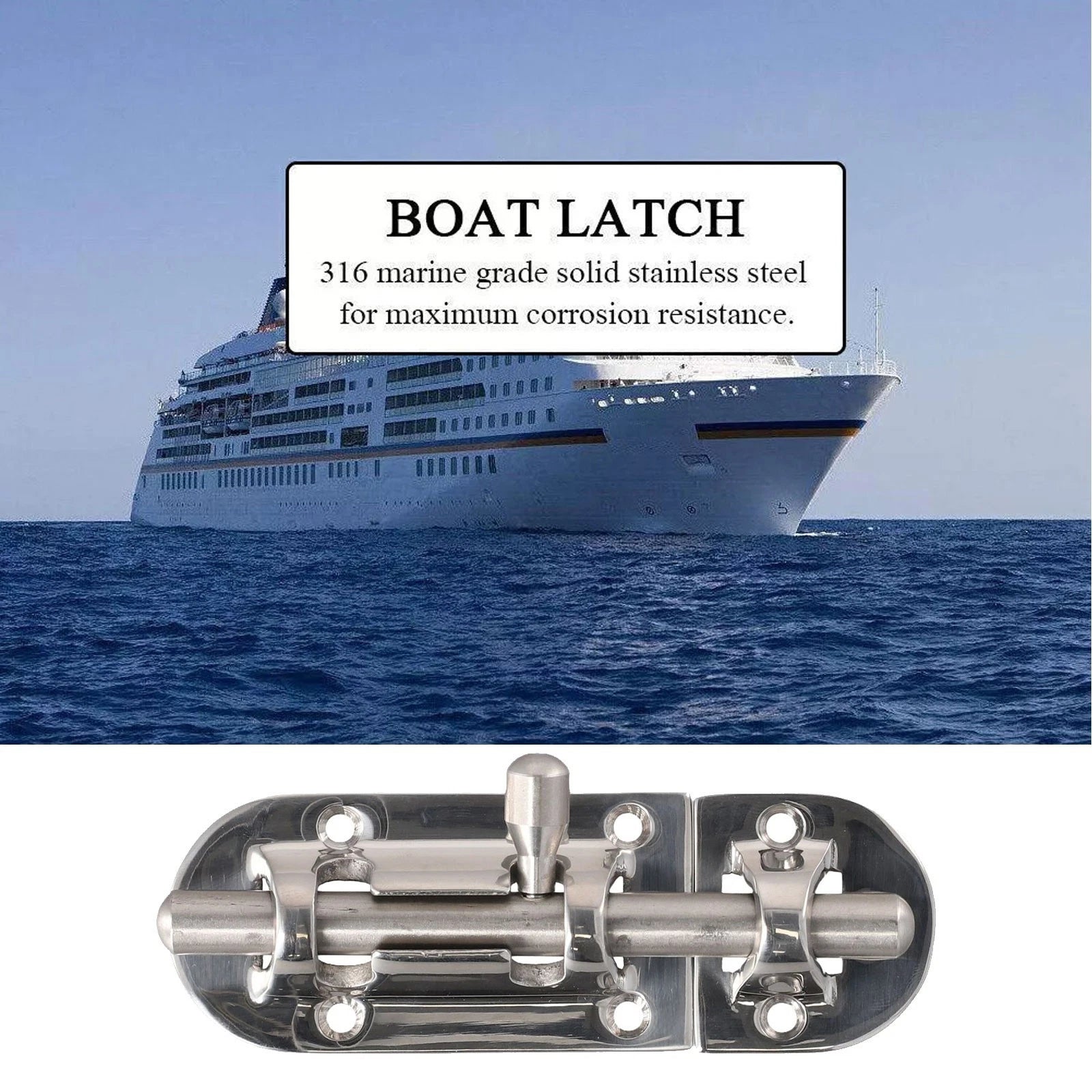 Stainless Steel Door Lock Latch Slide Bolt Clasp for Marine Use (110mm)