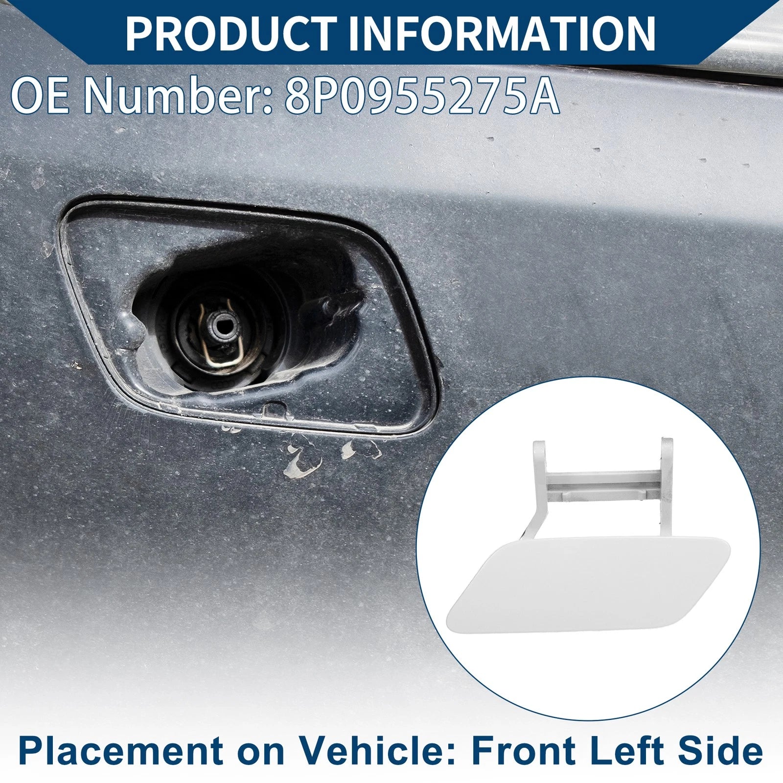 Front Left Washer Nozzle Cover Cap for Audi A3 (2008–2014) 1 Pcs White