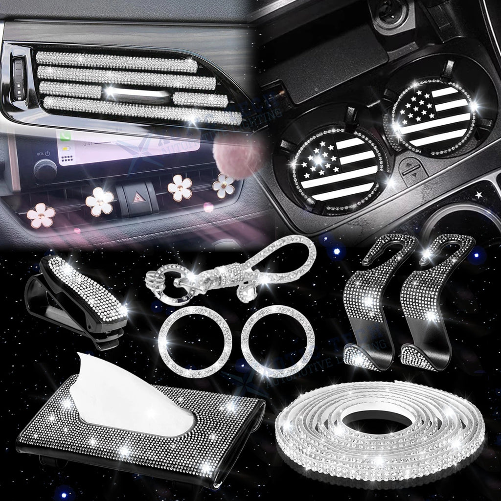 Rhinestone Universal Car Interior Decor Set for Women Girls (—)
