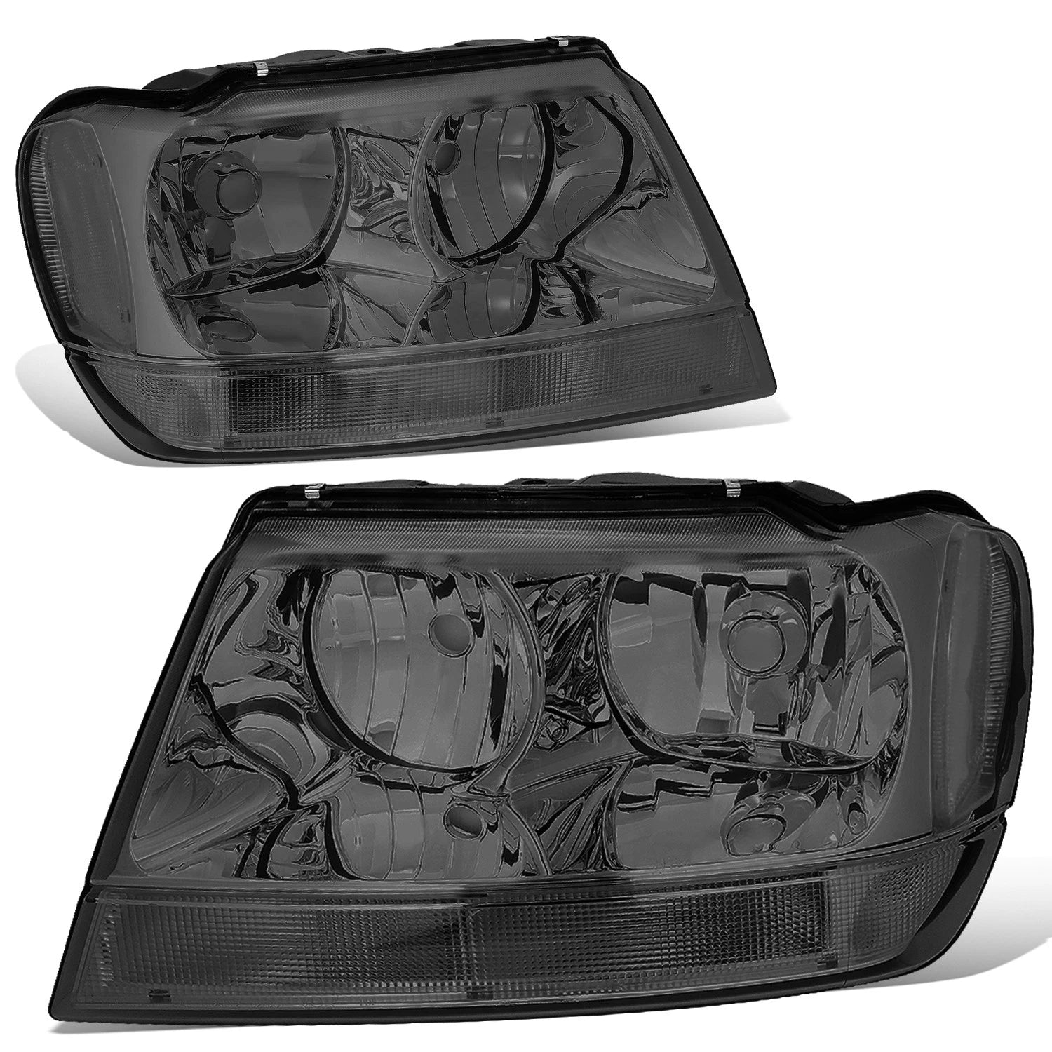 Smoked Housing Headlight + Clear Corner + LED Fog Light Kit for Jeep Grand Cherokee (1999–2004)