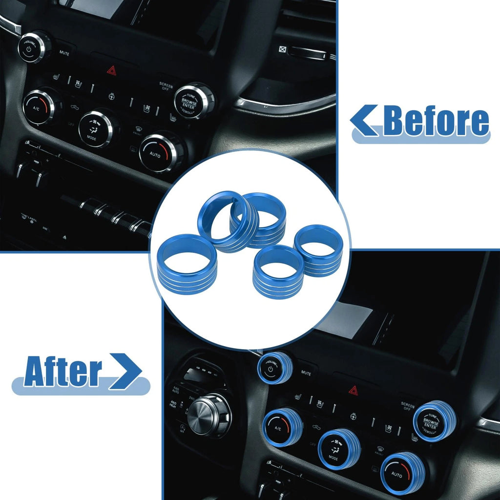 5pcs Blue AC Radio Switch Knob Cover for Dodge Ram 1500 (2018–2020)