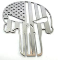 Brushed Stainless Steel Punisher Skull Emblem with American Flag for Car