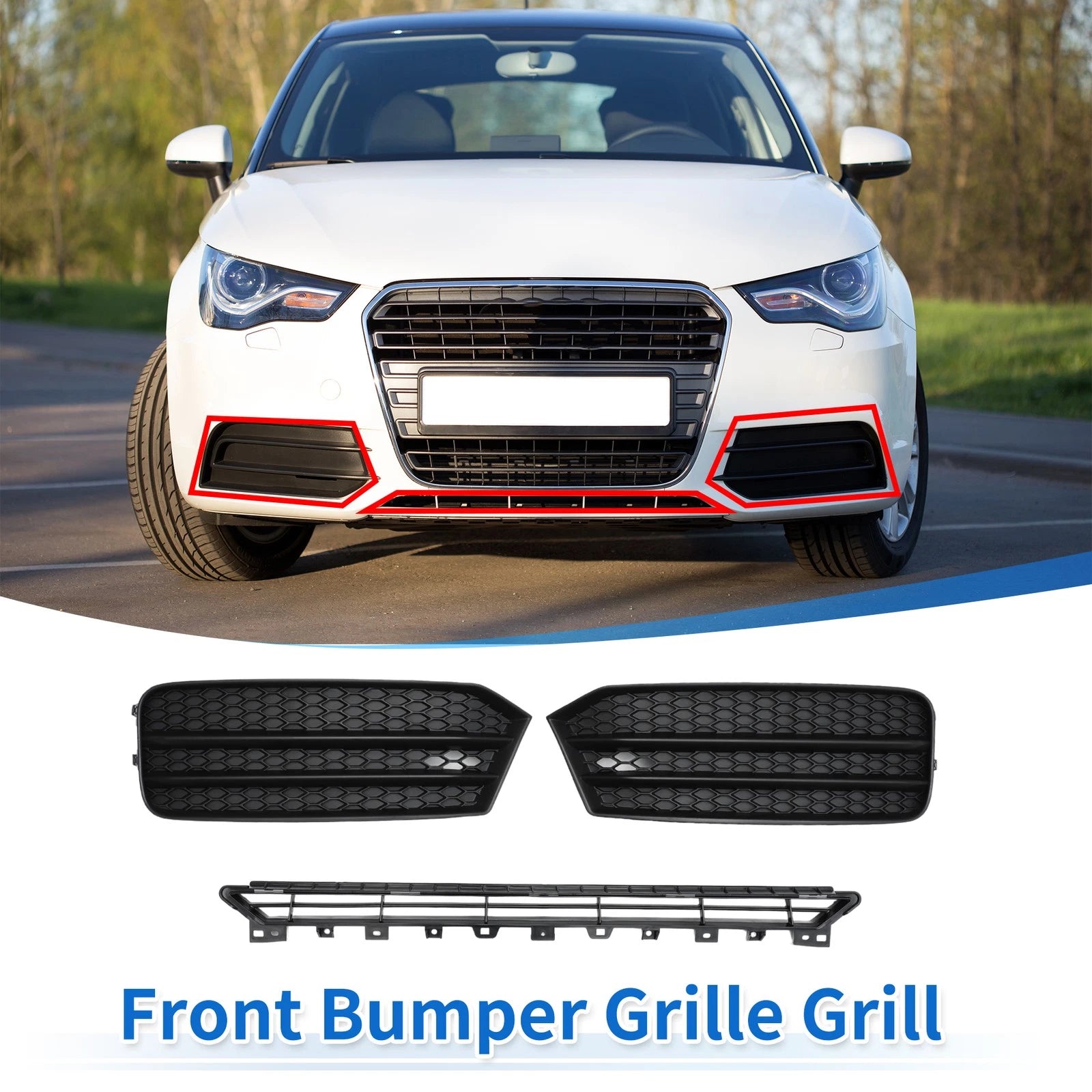 Set of 1 Front Lower Bumper Grille Grill for Audi A1 (2015–2018) 8XA807681 Black