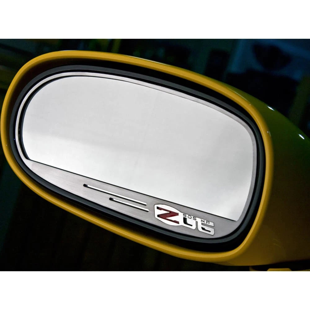 Brushed Stainless Steel Side View Mirror Trim w/'Z06' for 2006-2013 Corvette Z06
