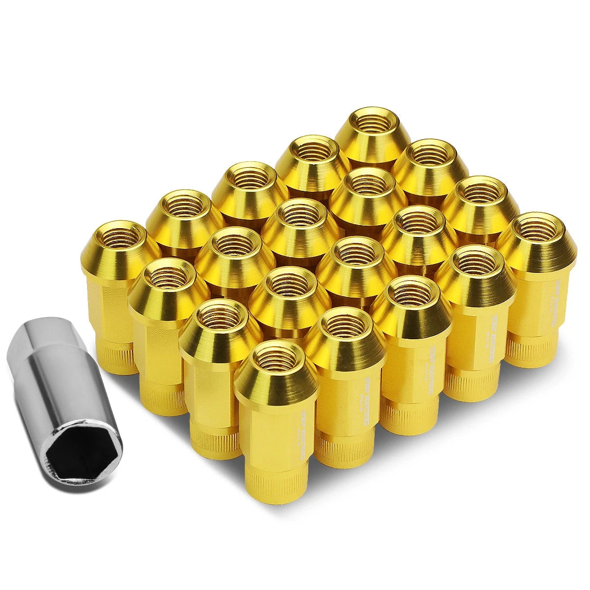 Set of 4 Open End M12x1.5 Gold Aluminum JDM Rim Wheel Lug Nuts 44mm Tall