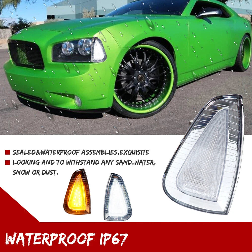 Clear Lens Amber LED Front Corner Side Marker Lights for Dodge Charger (2006–2010)