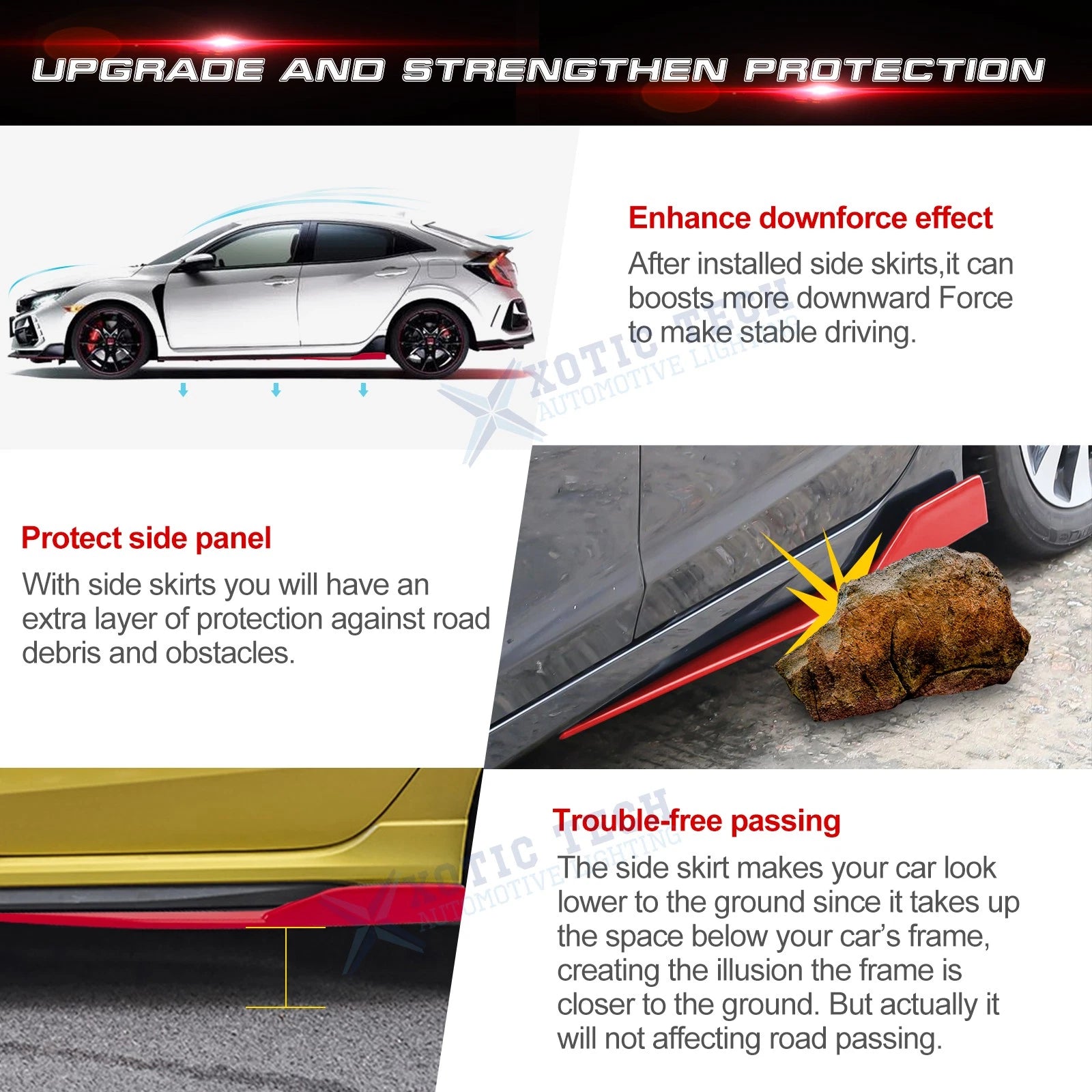 Left/Right 29" Lower Rear Side Skirt Winglets Diffusers Extension (Universal Fit 1990-2024)