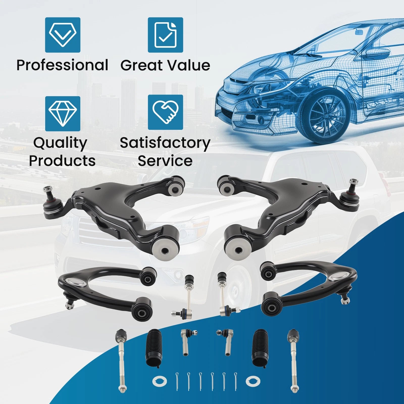 14x Front Lower Upper Control Arm Sway Bar Link for 4Runner GX470 (2003–2009)