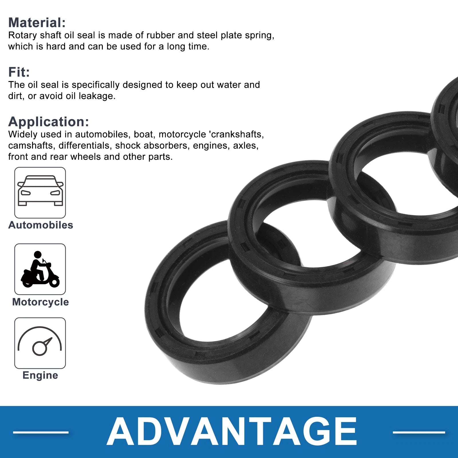 Set of 5 Oil Seal Ring for Rotary Shaft 25x35x10mm Nitrile Rubber
