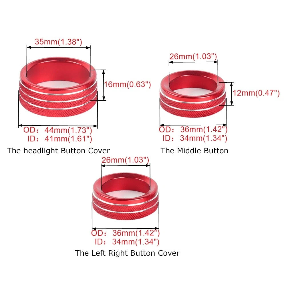 3X Red AC Radio Switch Trim Ring Knob Cover for Dodge Challenger/Charger