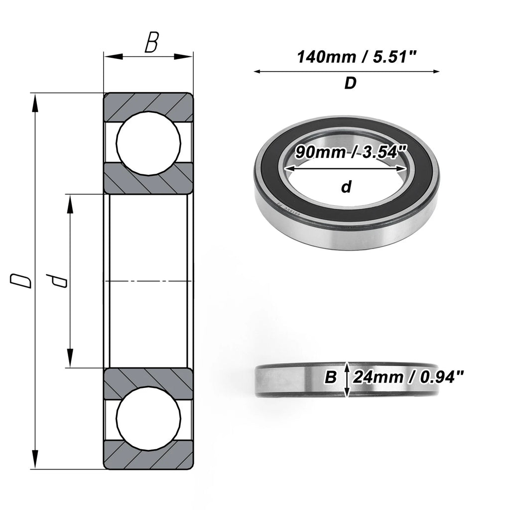 Deep Groove Ball Bearings 90x140x24mm for Scooter Skateboard (1 Pc)