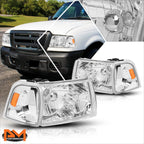 Chrome Housing Headlight & Amber Side Corner Lamp Pair for Ford Ranger (2001–2011)