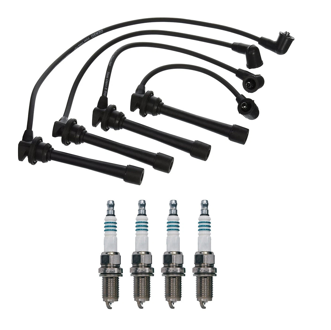 Denso 7mm Wire Set & 4 Iridium Power Spark Plugs for Kia Hyundai (2.0 L4)