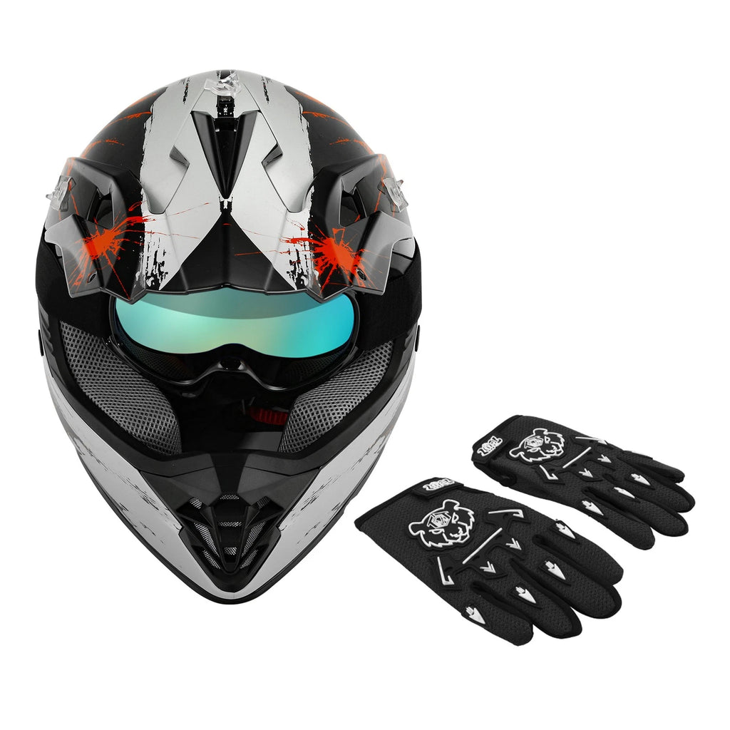 Youth Full Face Helmet Set for Dirt Bike ATV Motocross (DOT Approved)