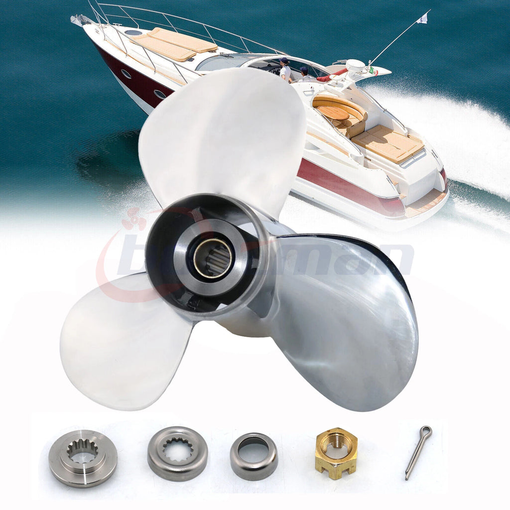 Stainless Steel Propeller 11 1/4x14 + Hardware Kit for Yamaha Outboard (13 Spline)