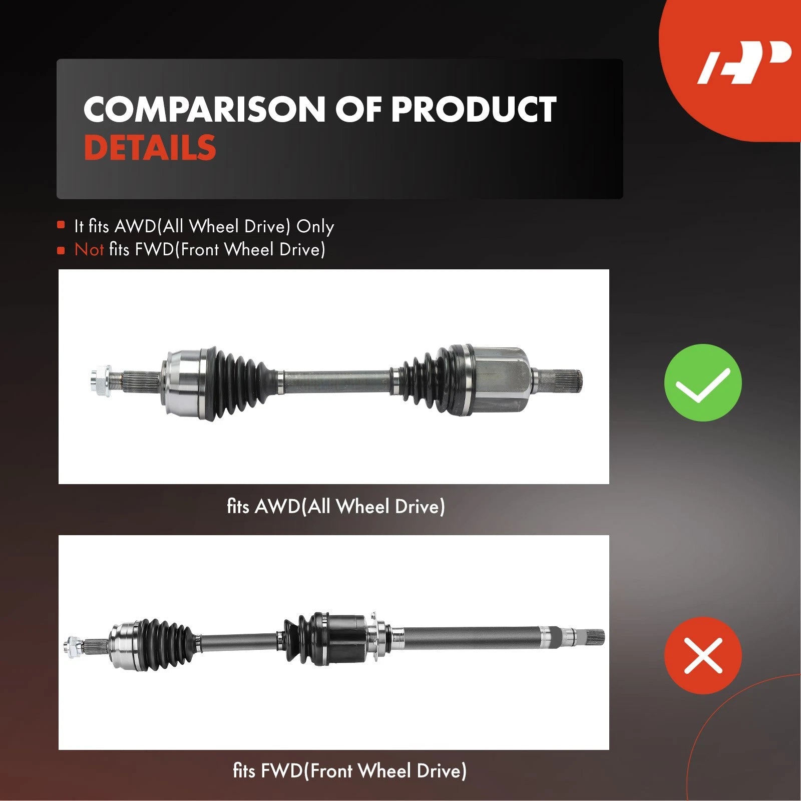 Front CV Axle Assembly for Jeep Renegade (2017–2021) Fiat 500X (2016–2018)
