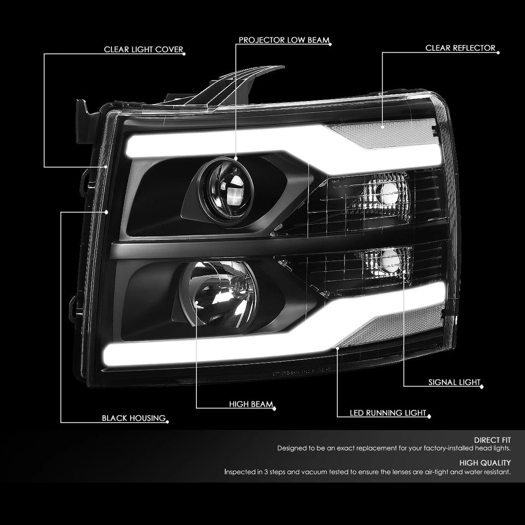 Dual LED Tube Projector Headlight for Silverado (2007–2014)