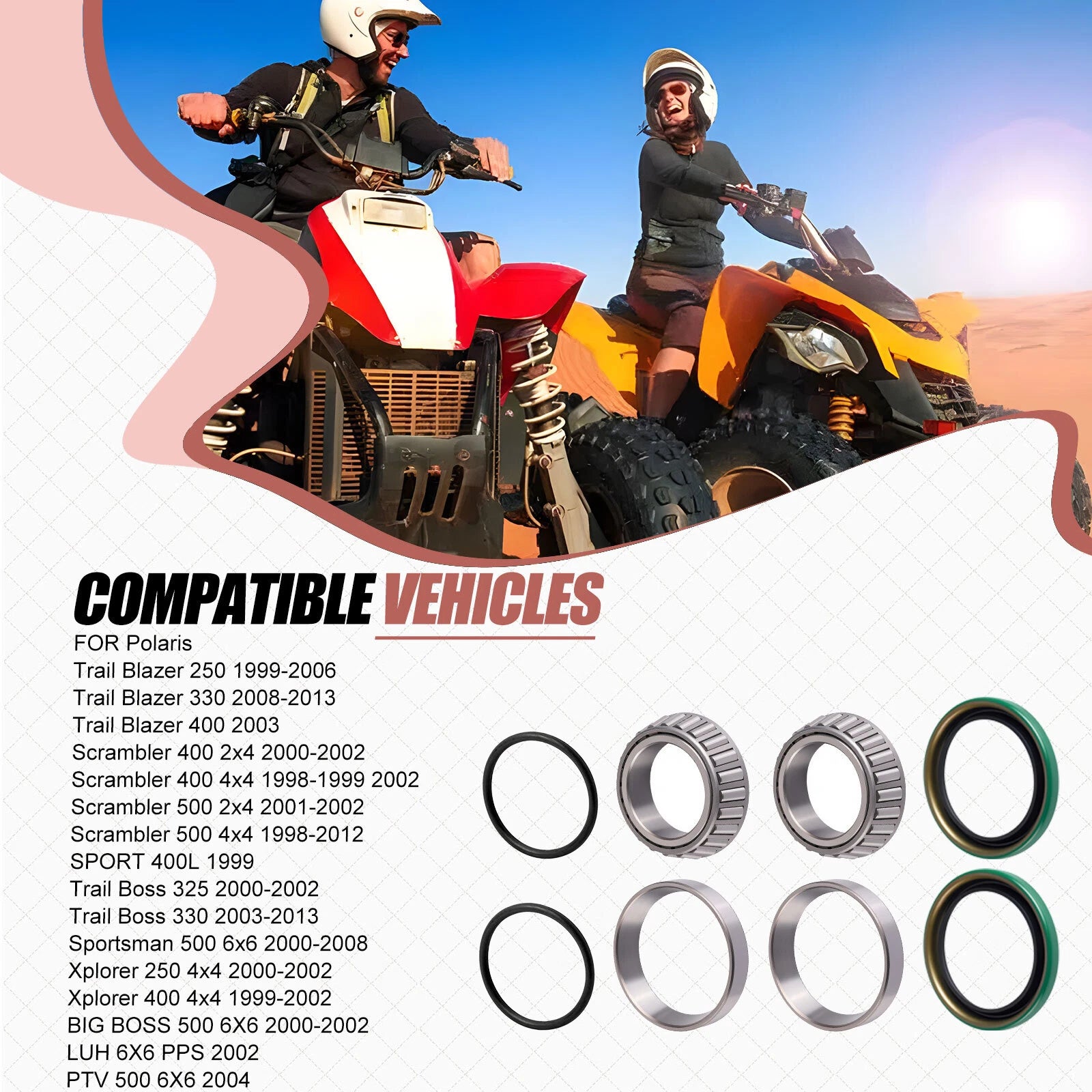 Rear Hub Repair Kit for Polaris Scrambler 500 4x4 (1998–2012) 2x4 (2001–2002)