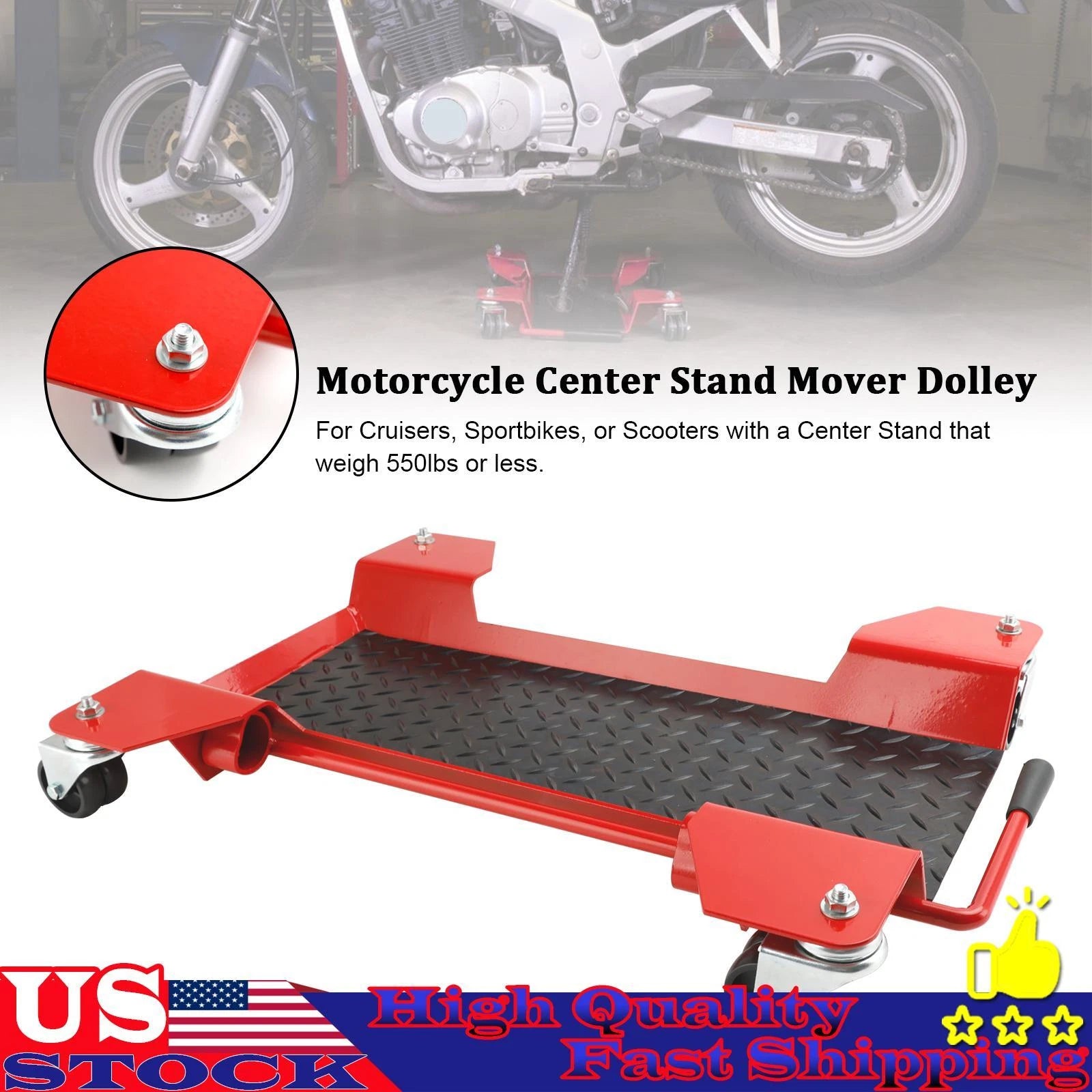 Motorcycle Centre Stand Dolly Trolley with 360° Casters (250kg Capacity)