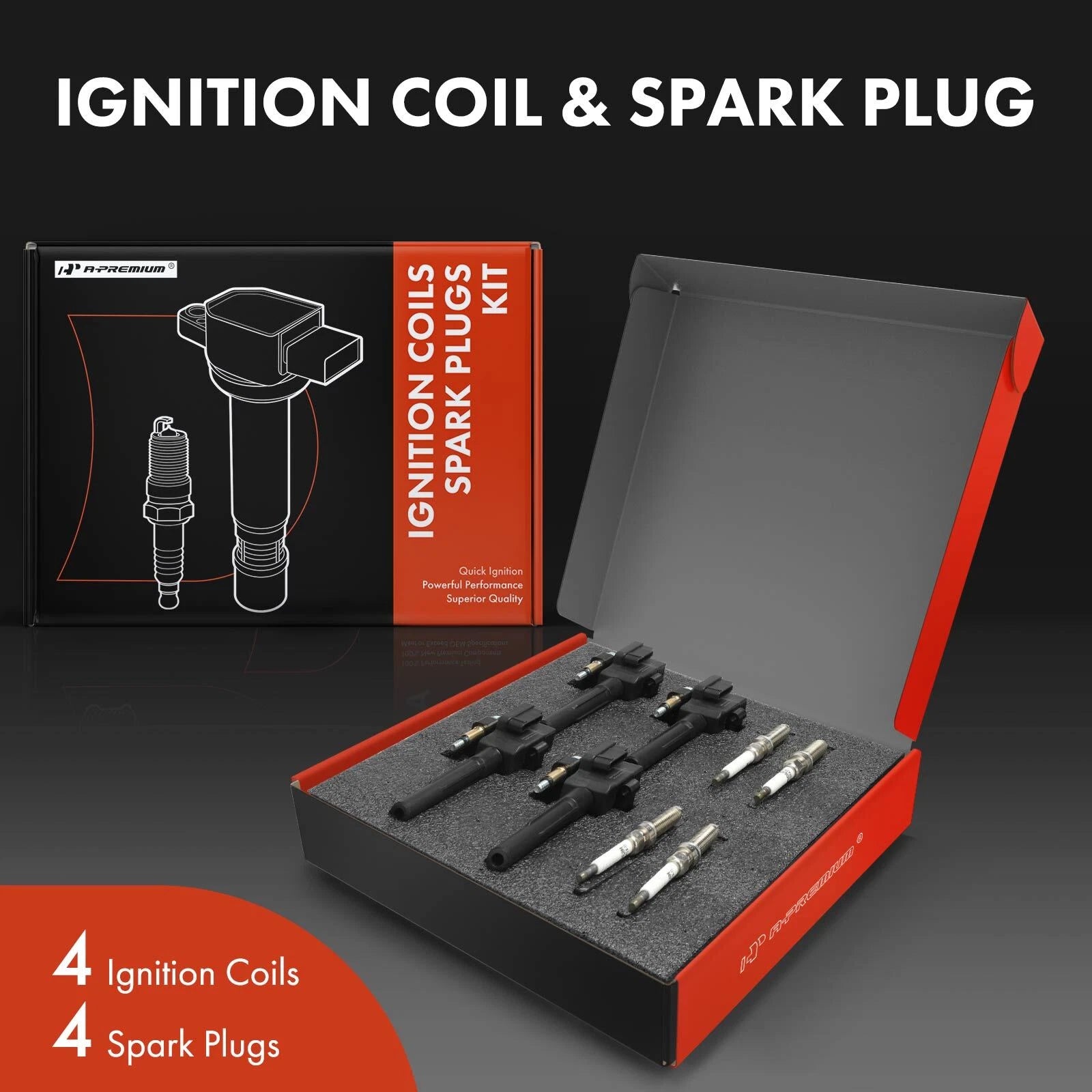 Set of 4 Ignition Coils & Iridium Spark Plugs for Subaru Forester Impreza