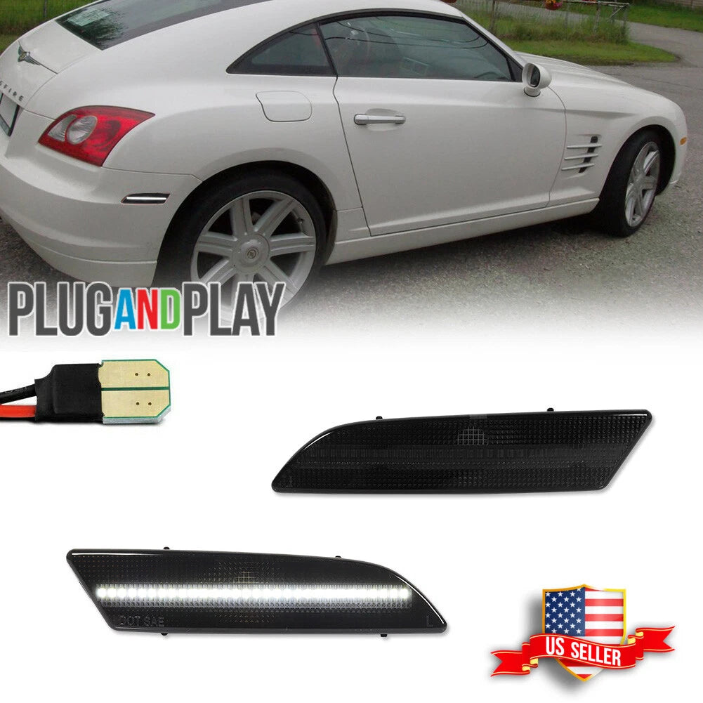2X Full White LED Smoked Rear Side Marker Light for Chrysler Crossfire (2004–2008)