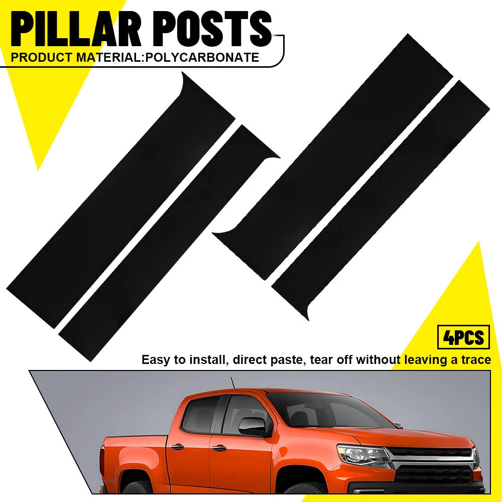 Set of 4 Black Pillar Post Door Window Covers for Chevy Colorado GMC Canyon (2015–2022)