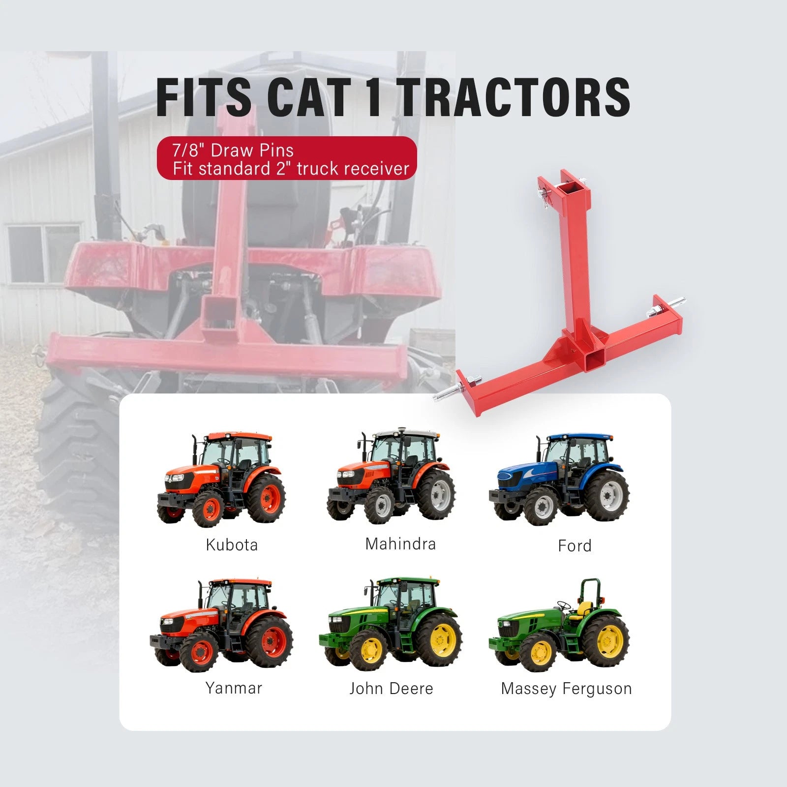 Drawbar Adapter for Tractor (3 Point, 2" Receiver)