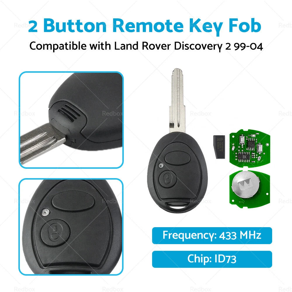 2 Button Remote Key Fob 433MHz ID73 for Land Rover Discovery 2 (1999–2004)