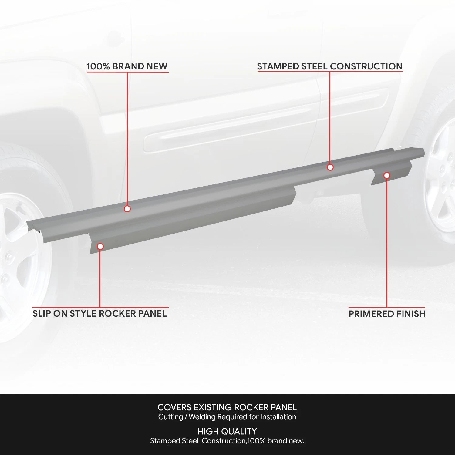 Rocker Panels for Jeep Liberty (2002–2007) - Primered Grey, Left & Right Pair