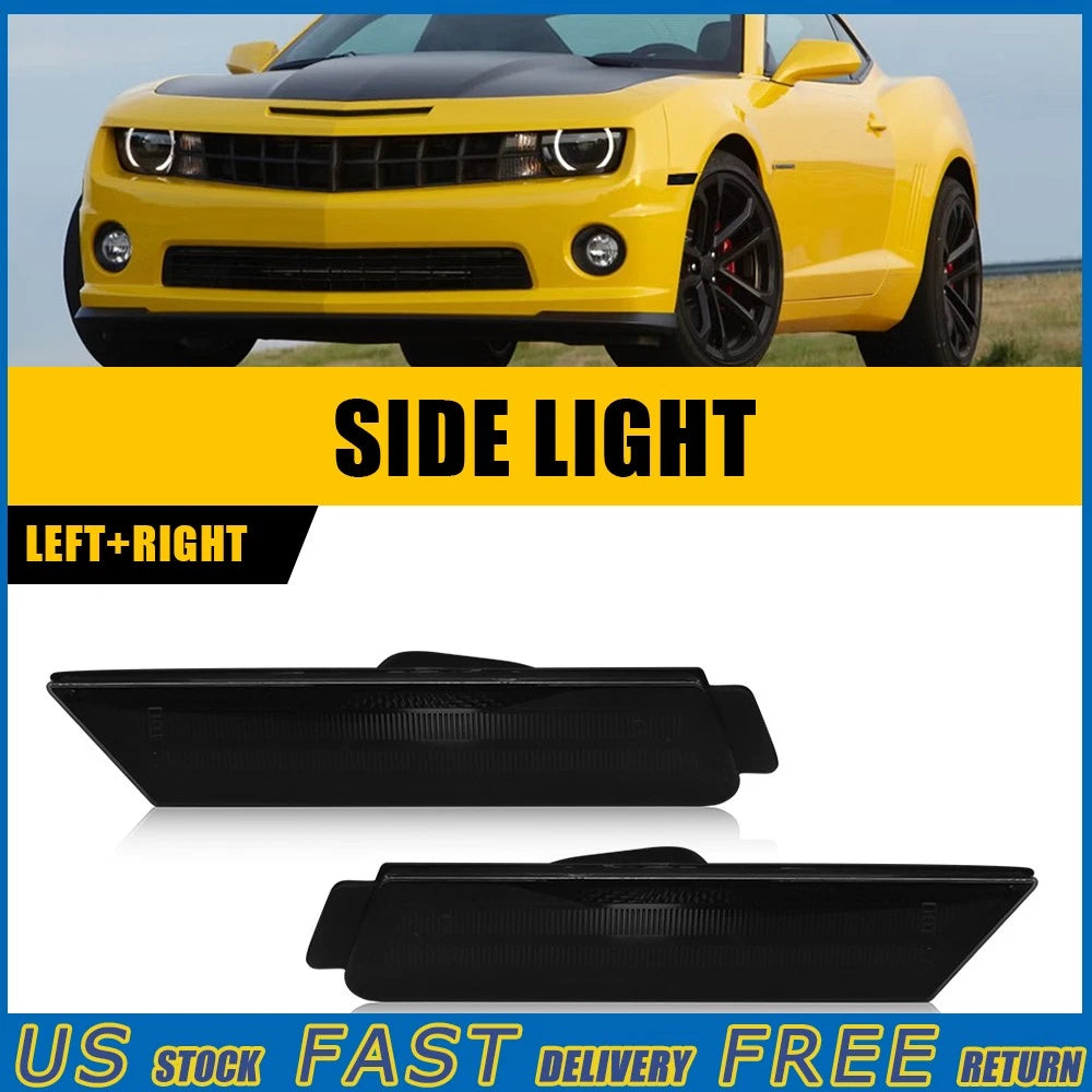 Front Side Marker Signal Lights Reflectors Smoke Lens for Chevy Camaro (2010–2015)