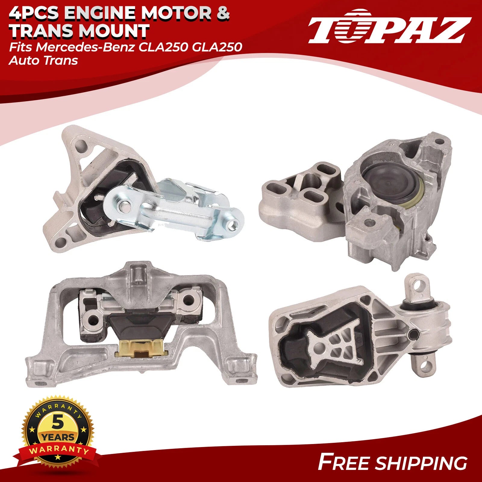 Set of 4 Engine Motor & Transmission Mounts for Mercedes-Benz CLA250 GLA250 (2014–2020)