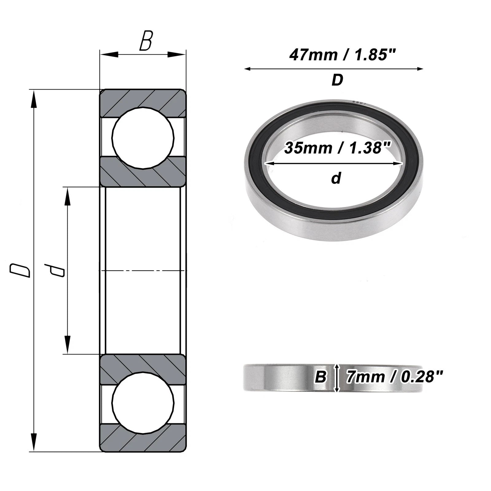 Deep Groove Ball Bearing 35x47x7mm for Scooter Skateboard 