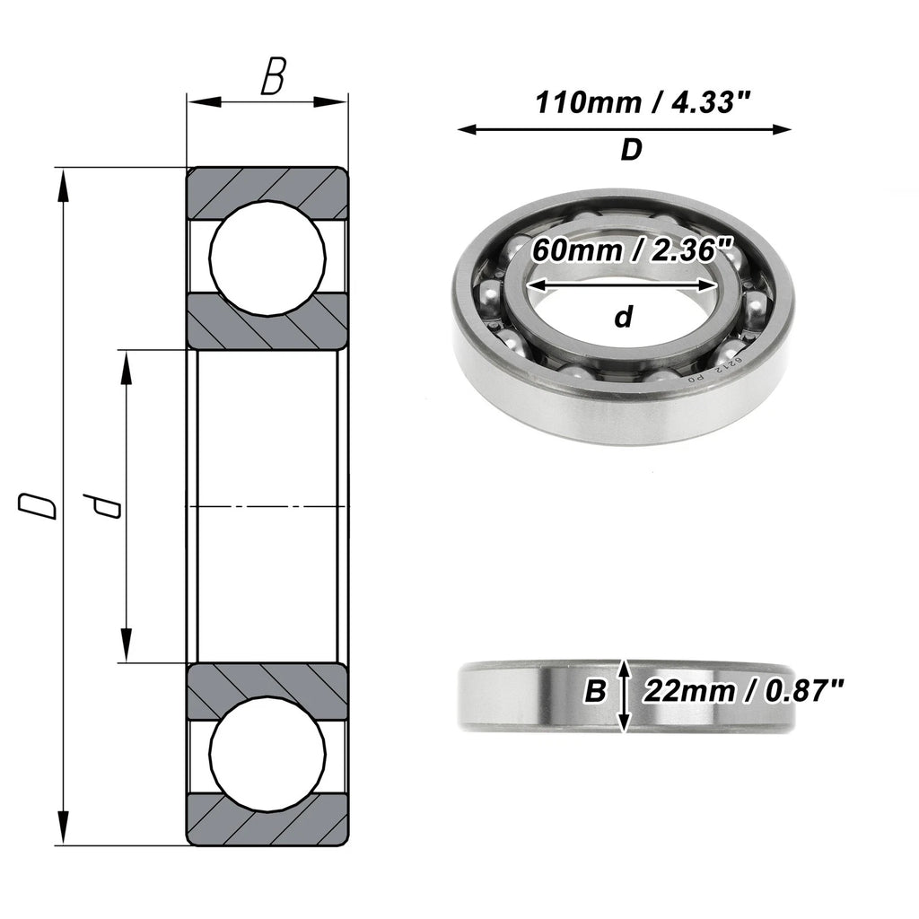 Deep Groove Ball Bearing 60x110x22mm for Scooter Skateboard (P0)