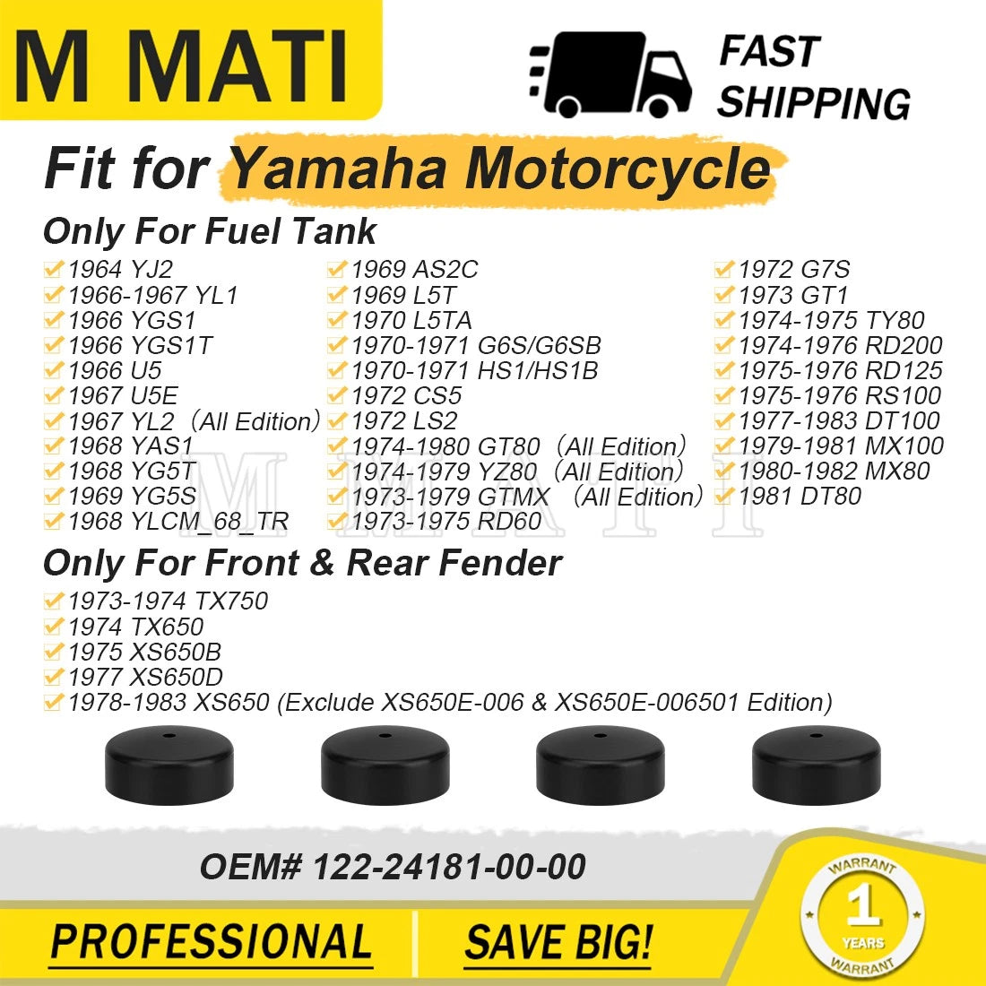 Set of 4 Rubber Grommets for Yamaha YJ2 YL1 YGS1 YL2 YAS1 YG5 (1960–1975)