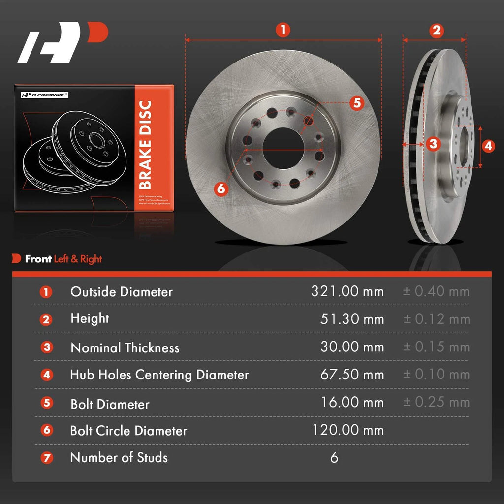 Front Disc Brake Rotors for Chevrolet Traverse (2018–2023) 321mm