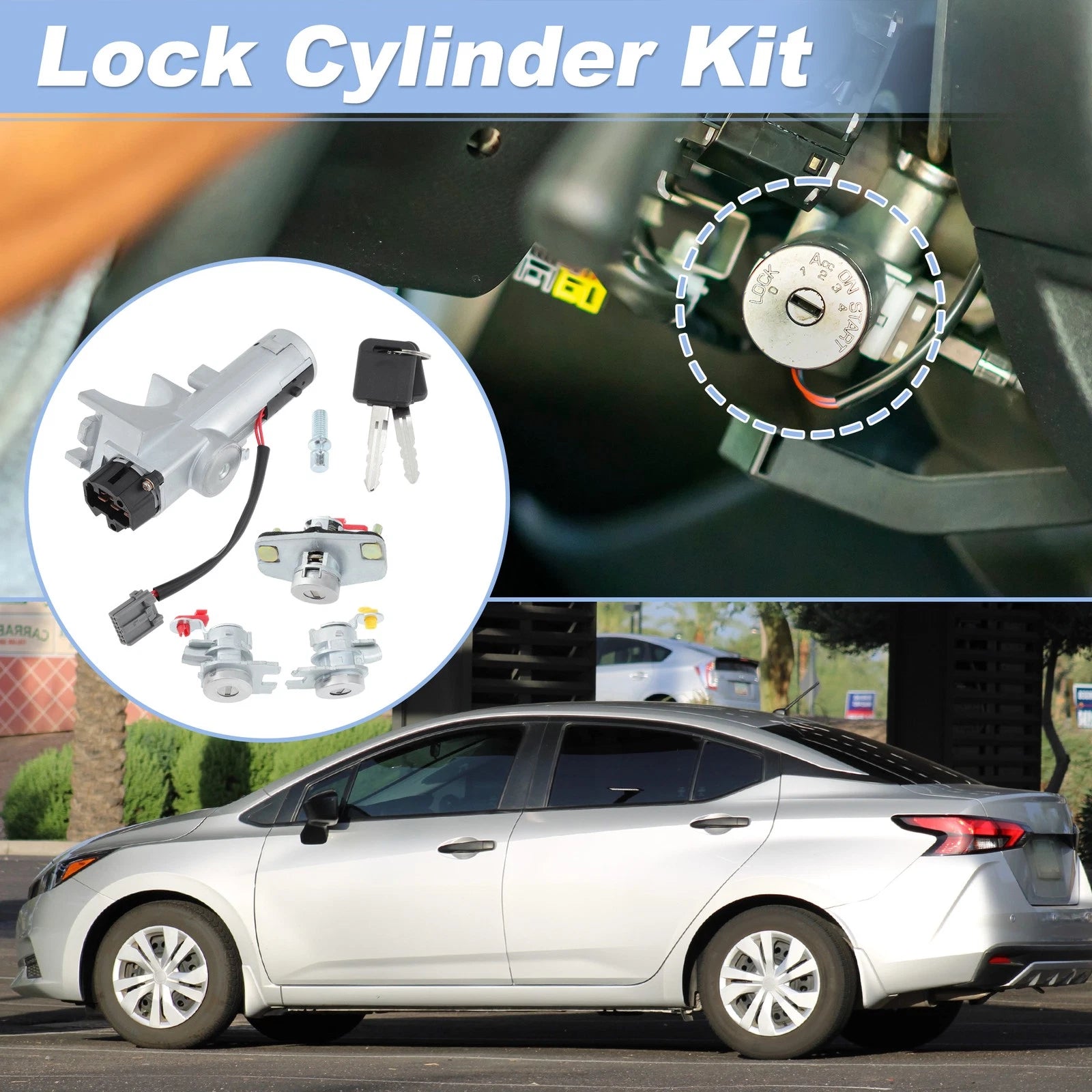 Ignition Lock Cylinder & Door Trunk Lock w/ 2 Key for Nissan Versa (2007–2019)