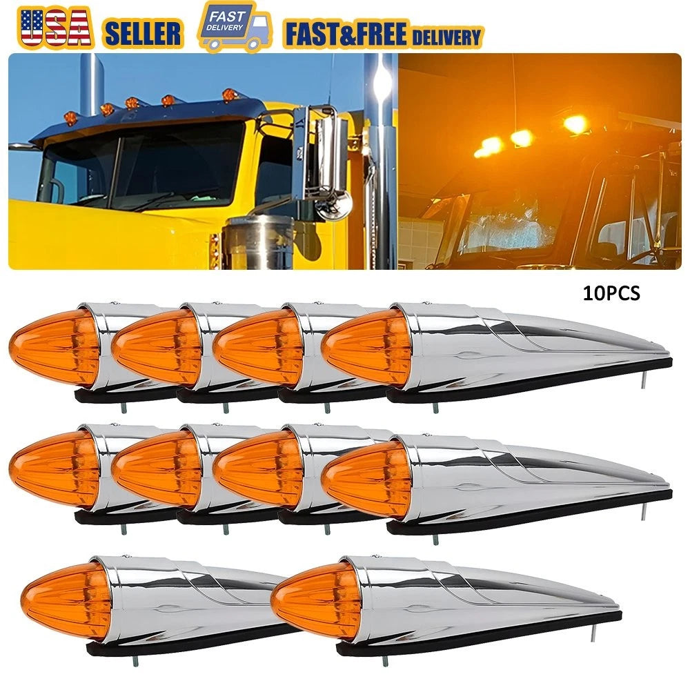 10x Amber 17LED Torpedo Cab Marker Roof Light for Peterbilt Kenworth Mack