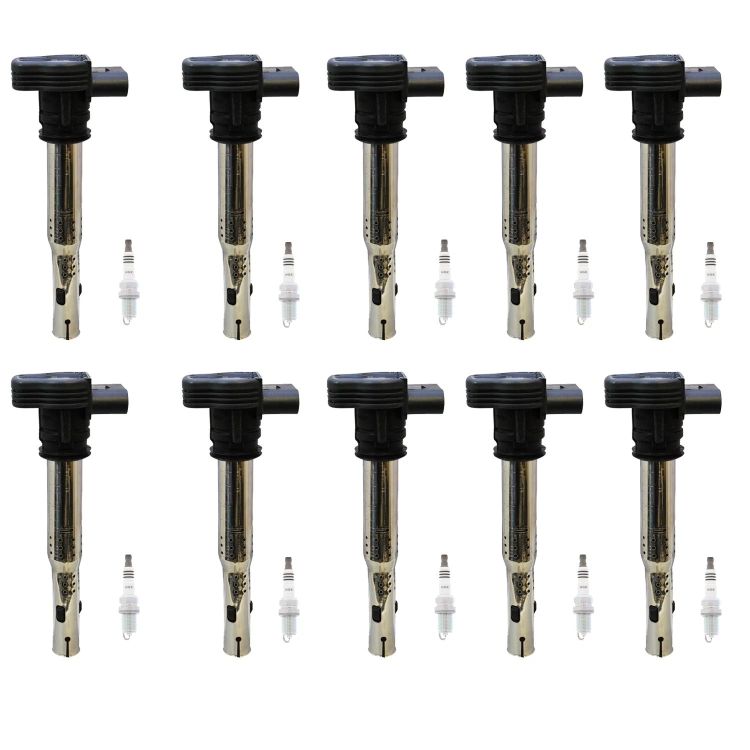 Set of 10 Ignition Coils & NGK Ruthenium Spark Plugs for Audi R8 5.2 V10