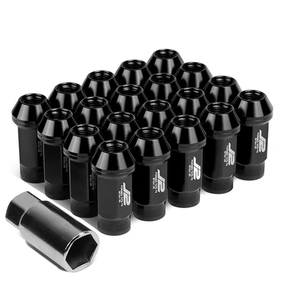 20 Pcs J2 7075 Forged Aluminum M12x1.25 Knurled Lug Nuts w/Adapter Black