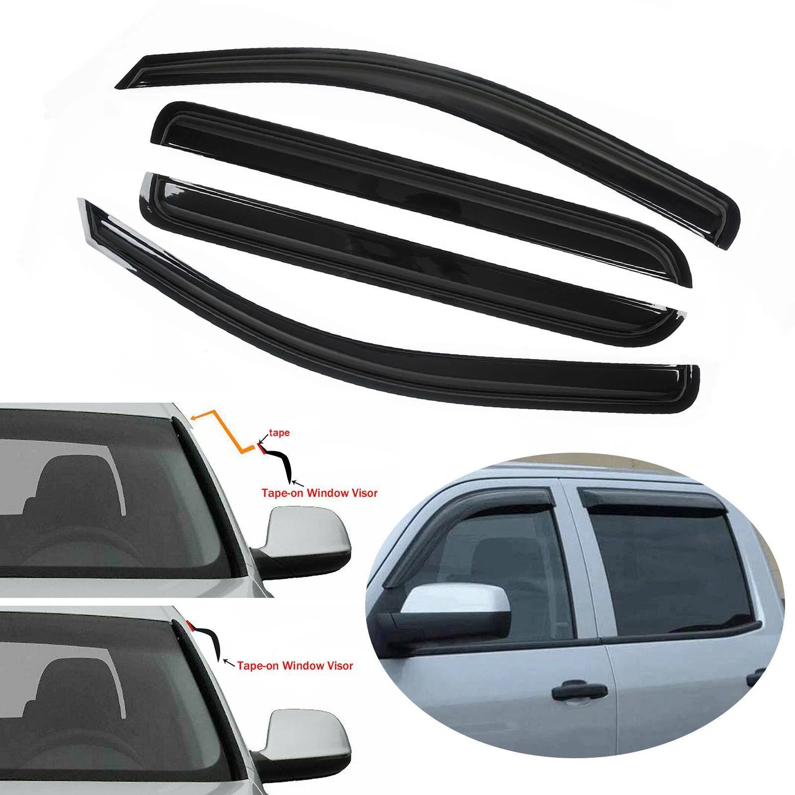 Set of 4 Window Visors for Chevy Silverado GMC Sierra Crew Cab (2014–2018)