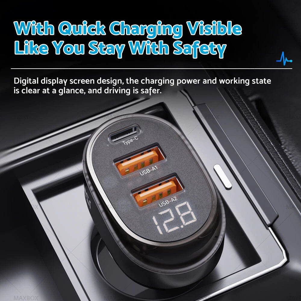125W Dual USB Car Charger for Universal Use (Quick Charge, Type C)