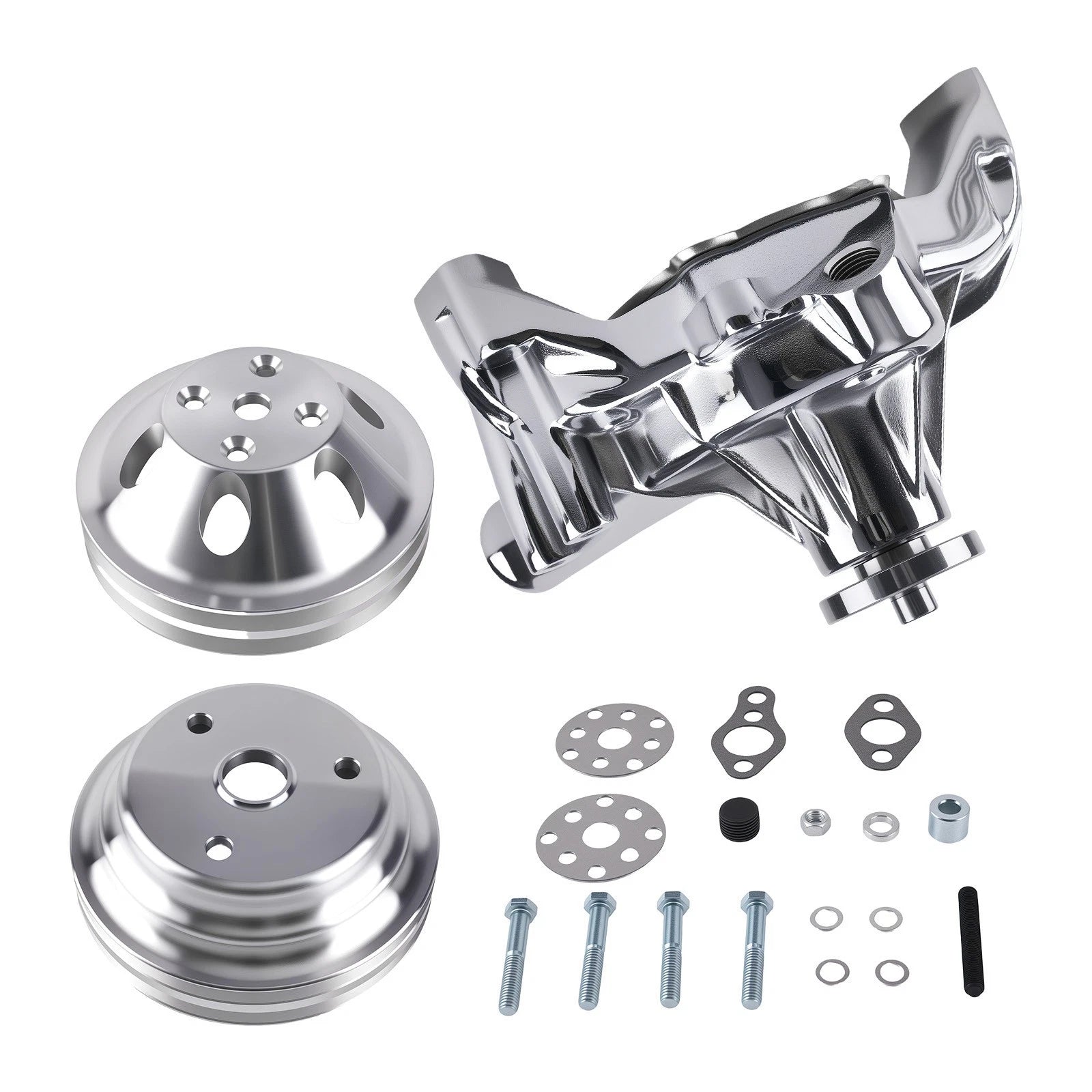 Long Water Pump 2 Groove Crankshaft Pulley Kit for SBC Chevy (1967–1986)