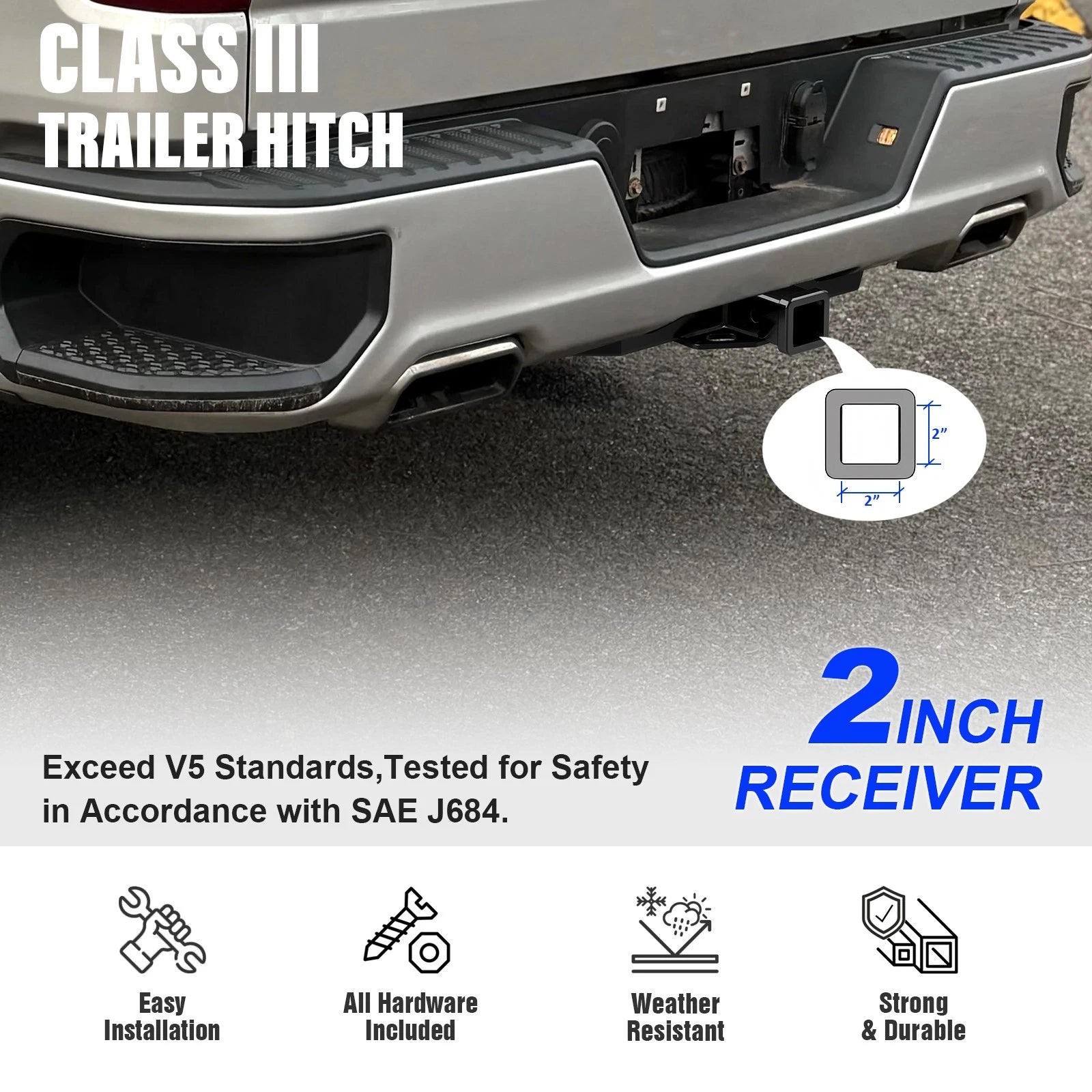 2 Inch Receiver Trailer Towing Hitch for Chevrolet Silverado 1500 GMC Sierra