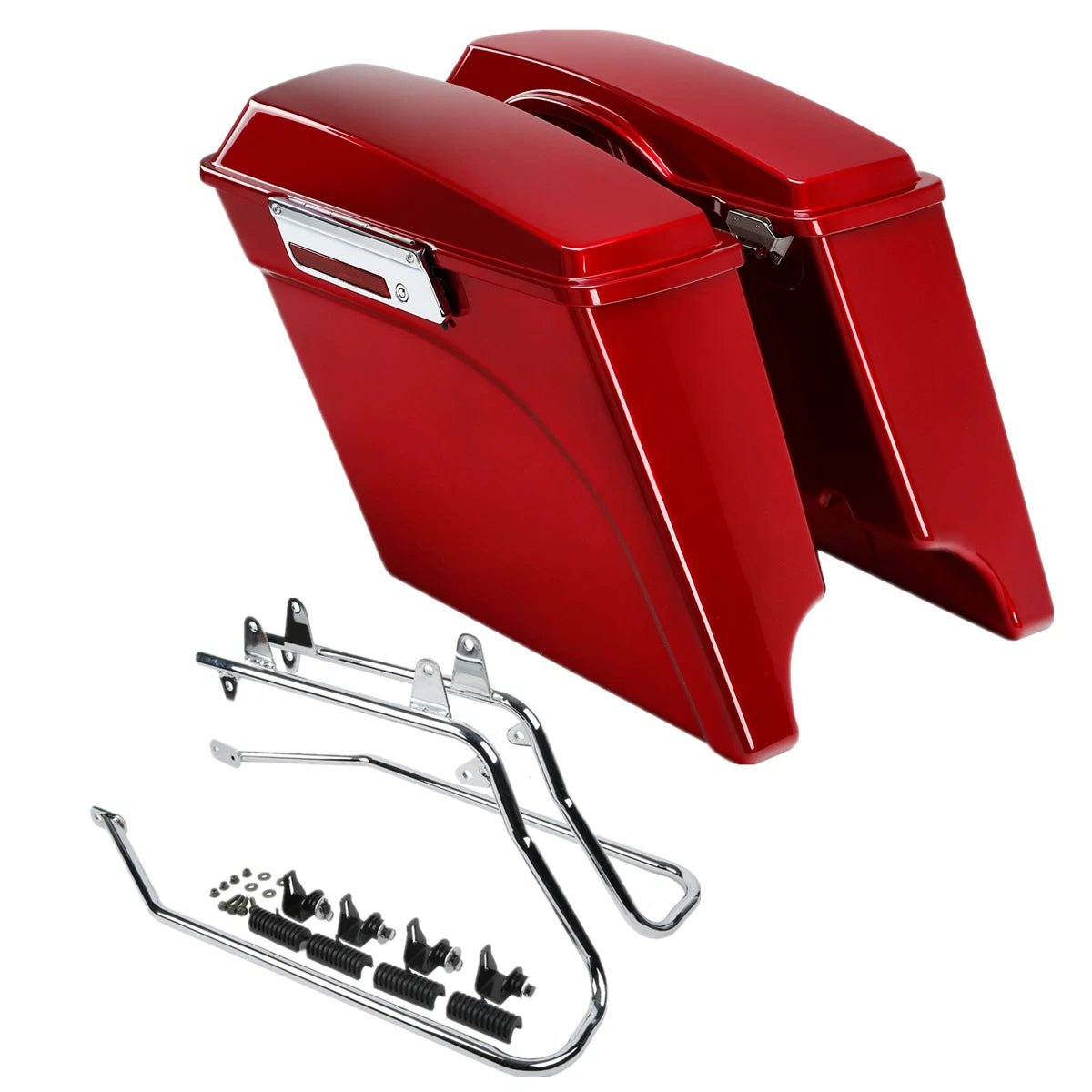 5" Stretched Red Saddlebag & Conversion Bracket for Harley Softail FLST (1984–2017)