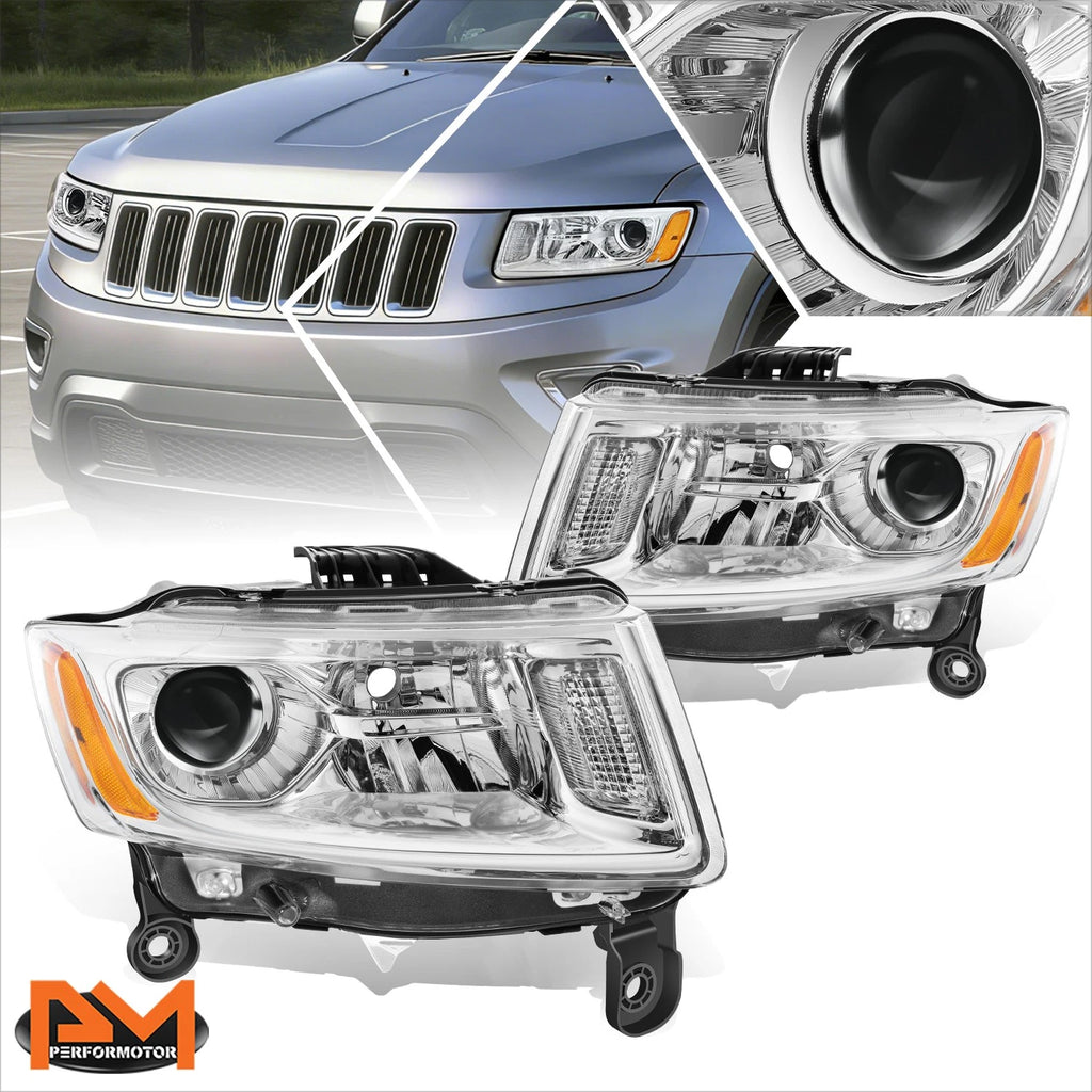 Projector Headlight/Lamp Set for Jeep Grand Cherokee (2014–2016) Chrome Amber