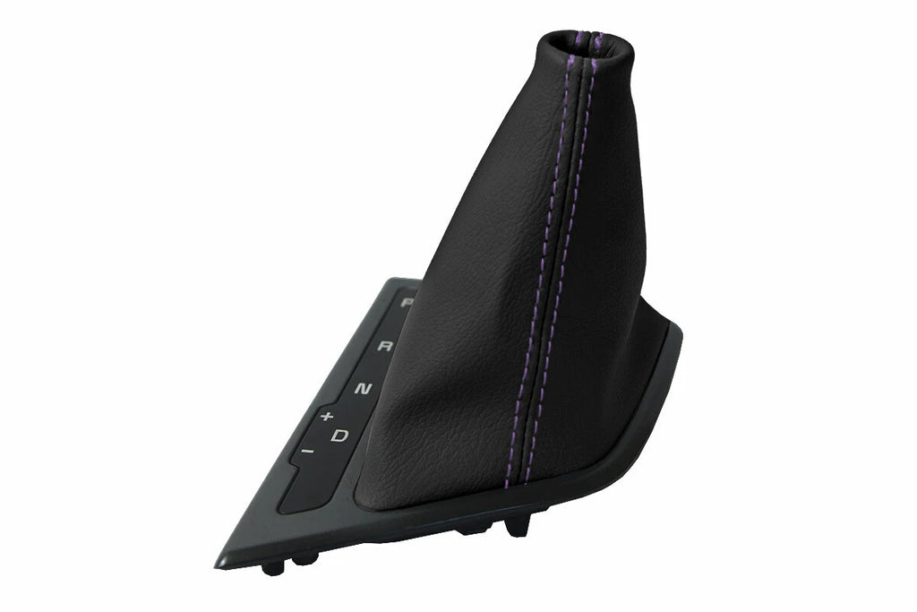 Leather Automatic Shift Boot Cover for Kia Optima (2011–2015) Black Purple Stitch
