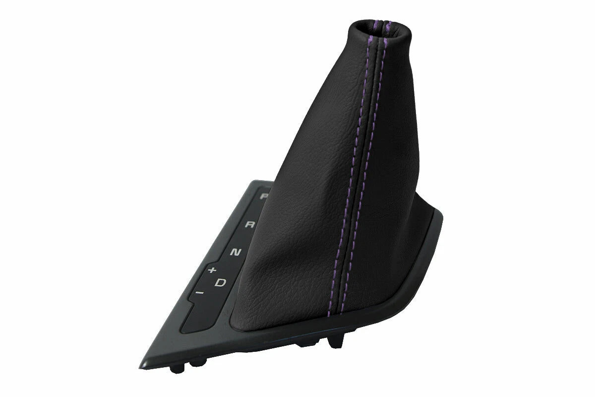Leather Automatic Shift Boot Cover for Kia Optima (2011–2015) Black Purple Stitch
