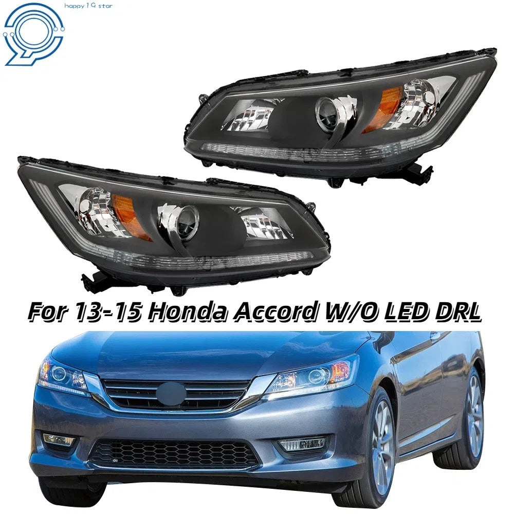 Set of 2 Halogen Headlights for Honda Accord (2013–2015) Black